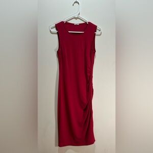 💚Wolford Rich Red Midi Dress With Stylish Slit Ruched Side